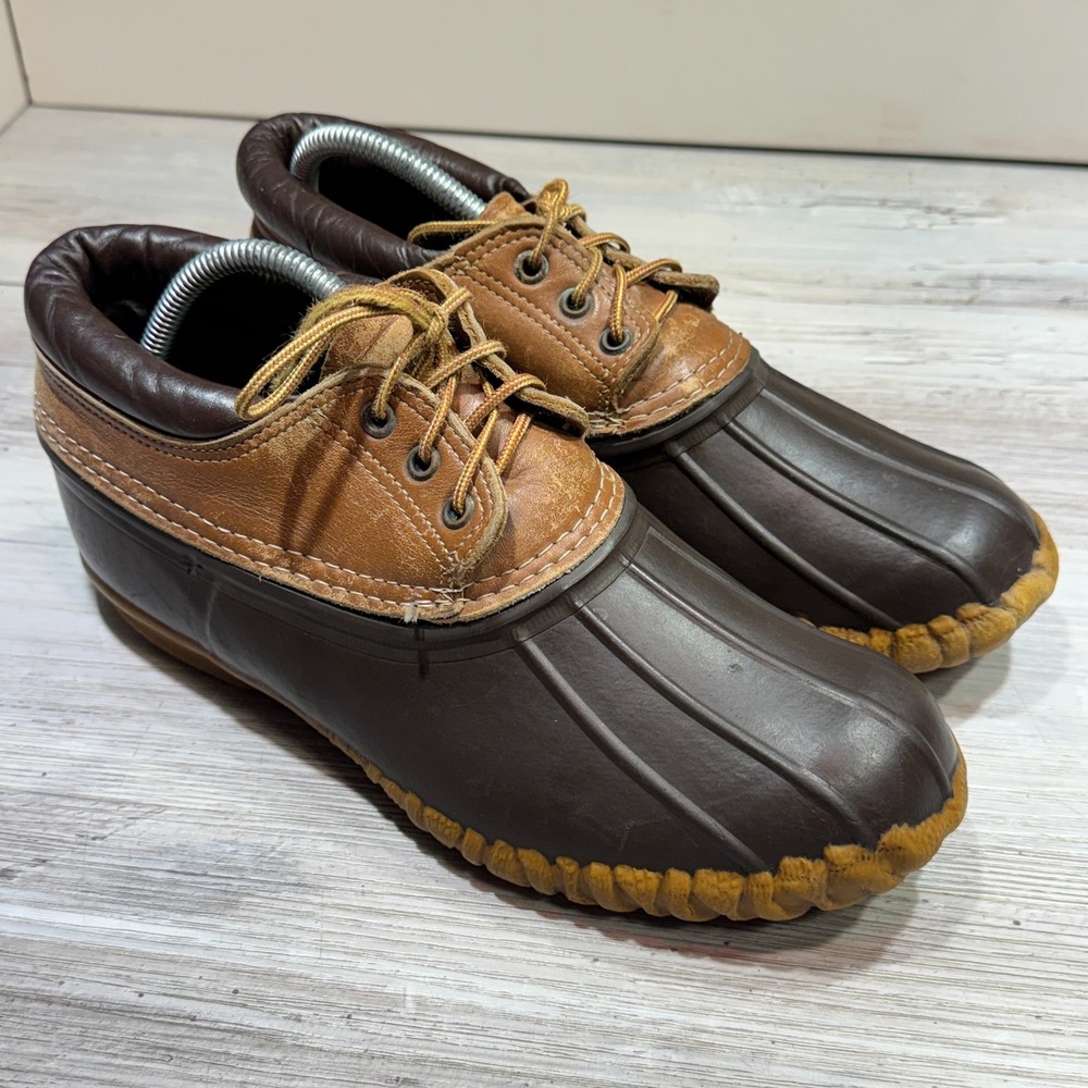 Vintage LACROSSE Duck Shoes Boots Size 9 Leather Rubber Brown 3 Eye Made in USA